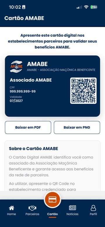 Tela do cartão digital AMABE no aplicativo
