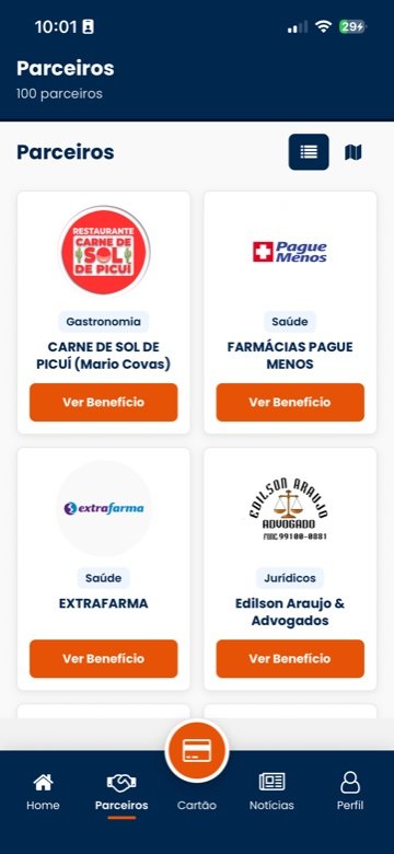 Tela de lista de parceiros do AMABE APP