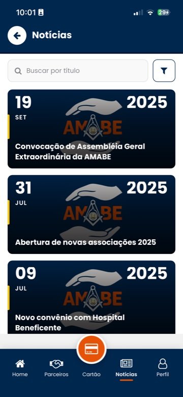 Tela de notícias do AMABE APP